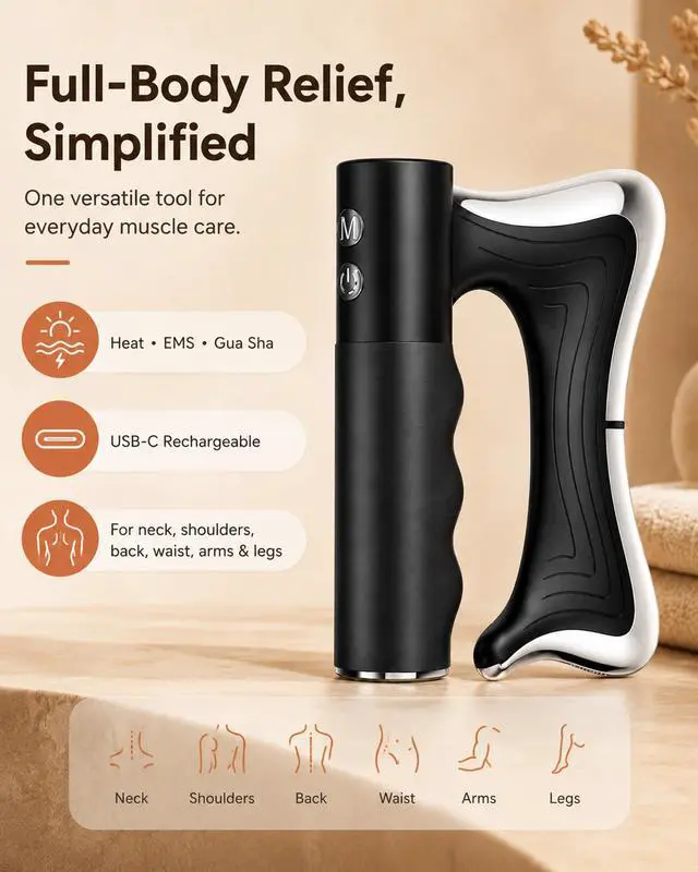 Alt view image 3 of 7 - Heated Muscle Scraper Tool, Electric Full Body Contouring Device, Gua Sha Massager and Fascia Knife for Deep Tissue Relaxation, Portable Arm Leg Back Neck Waist Care with LED Display