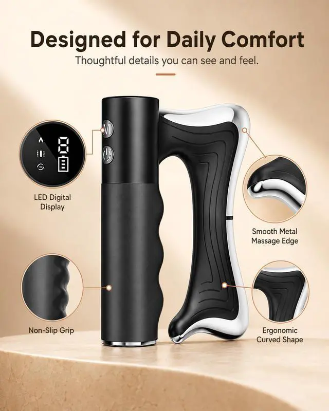Alt view image 7 of 7 - Heated Muscle Scraper Tool, Electric Full Body Contouring Device, Gua Sha Massager and Fascia Knife for Deep Tissue Relaxation, Portable Arm Leg Back Neck Waist Care with LED Display