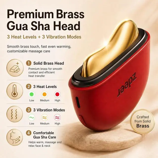 Alt view image 4 of 7 - PRO Electric Heated Gua Sha Kit, Red Light Face Massager Tool, Red