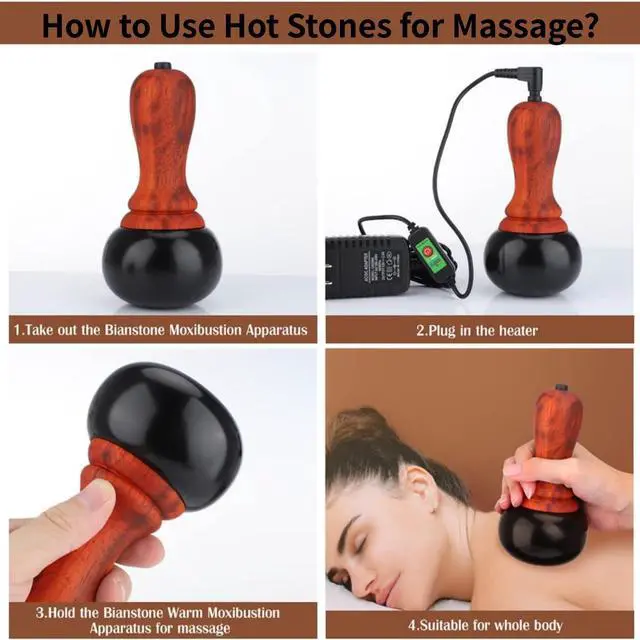 Alt view image 3 of 7 - Hot Stones Massage Set with Warmer, Adjustable Temperature Bian Stone Electric Body Massager, Gua Sha Scraping Massager for Home SPA Relaxation Treatment Pain Relief