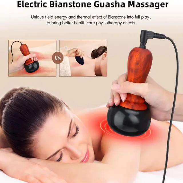 Alt view image 6 of 7 - Hot Stones Massage Set with Warmer, Adjustable Temperature Bian Stone Electric Body Massager, Gua Sha Scraping Massager for Home SPA Relaxation Treatment Pain Relief