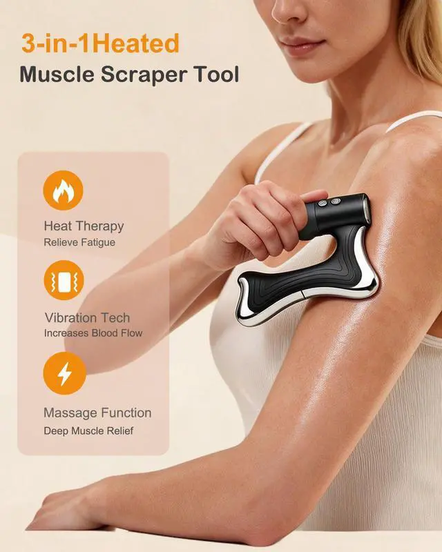 Alt view image 2 of 7 - Heated Muscle Scraper Tool , 3 in 1 Electric Fascia Knife Massager Heating and Vibration, Full Body Contouring Device, Body Gua Sha Massage Tool, Fascia Massage Tools for Deep Tissue (Matte Black)