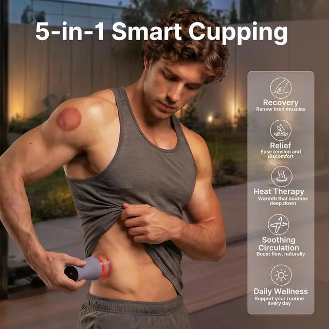Alt view image 3 of 7 - Cupping Set, Electric Cupping Kit for Massage Therapy, Lymphatic Drainage Massager with Heat, 6 Levels for Muscle Relaxation, 4 Cups + 2 * 10ml Essential Oil