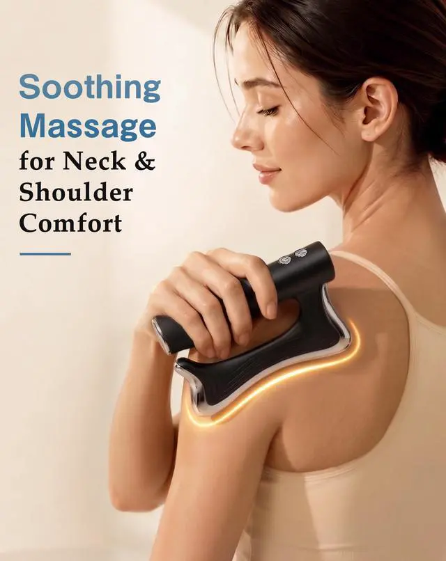 Alt view image 3 of 7 - Electric Heated Muscle Scraper Tool, 3-in-1 Gua Sha Massage Tool and Fascia Scraper with Heat and Vibration, Portable Rechargeable Body Massager for Neck, Back, Shoulders, Legs and Arms