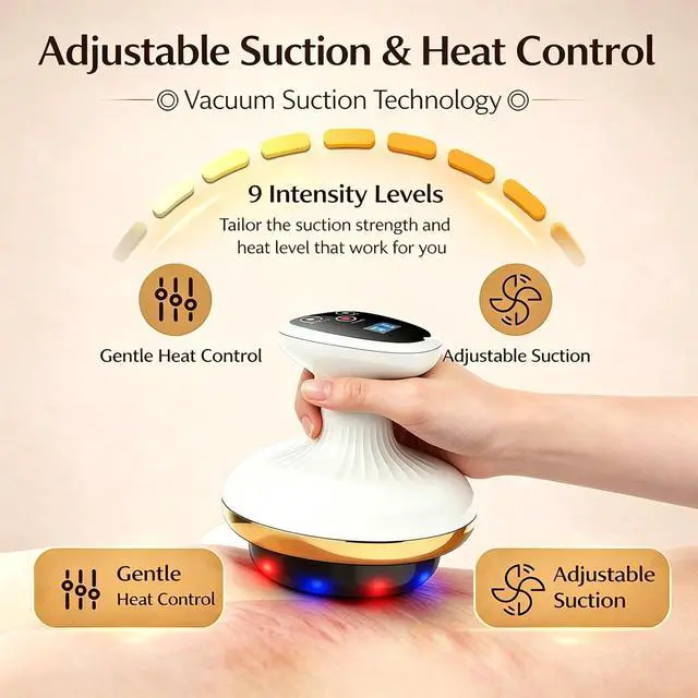 Alt view image 4 of 6 - Rechargeable Cellulite Remover,Electric Gua Sha Device for Cellulite Massage Tool,9 Suction Levels&Heating,Handheld Massager,Reduce Stretch Marks & for Legs, Arms & Belly