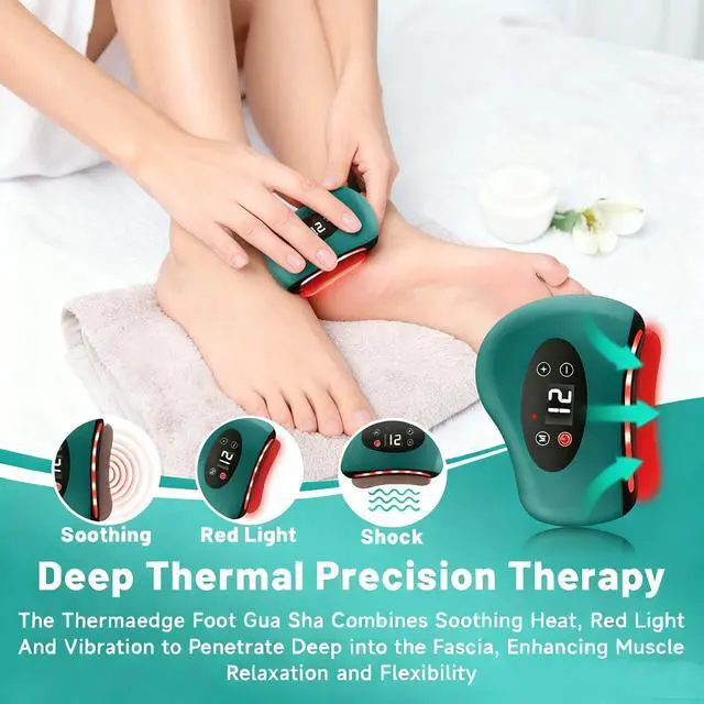 Alt view image 2 of 7 - Thermaedge Plantar Fasciitis, ThermaEdge Foot Scraper, 12 Massage Levels and 12 Heat Levels, Red Light Heated Gua Sha Device for Plantar Fasciitis, 4-in-1 Vibration Device for Muscle Care (Green)
