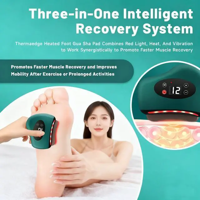Alt view image 3 of 7 - Thermaedge Plantar Fasciitis, ThermaEdge Foot Scraper, 12 Massage Levels and 12 Heat Levels, Red Light Heated Gua Sha Device for Plantar Fasciitis, 4-in-1 Vibration Device for Muscle Care (Green)
