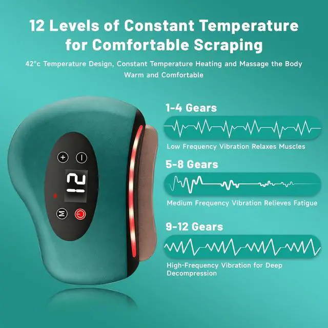 Alt view image 4 of 7 - Thermaedge Plantar Fasciitis, ThermaEdge Foot Scraper, 12 Massage Levels and 12 Heat Levels, Red Light Heated Gua Sha Device for Plantar Fasciitis, 4-in-1 Vibration Device for Muscle Care (Green)