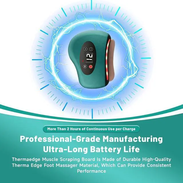 Alt view image 5 of 7 - Thermaedge Plantar Fasciitis, ThermaEdge Foot Scraper, 12 Massage Levels and 12 Heat Levels, Red Light Heated Gua Sha Device for Plantar Fasciitis, 4-in-1 Vibration Device for Muscle Care (Green)