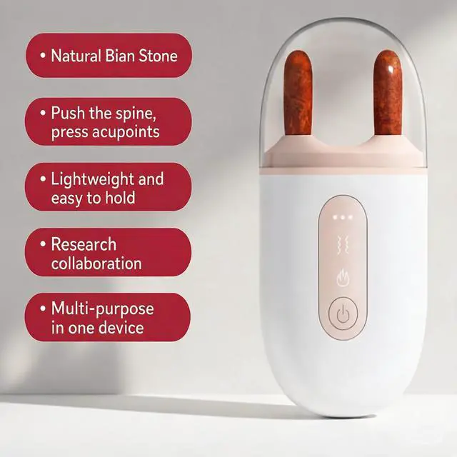 Alt view image 4 of 7 - Electric Natural Bian Stone Eye & Nose Massager, 3-Level Heated Face Lifting Tool with 45-55 Adjustable Temperature, Ergonomic Handheld Gua Sha for V-Shaped Jawline, Eye Corner Lifting, Nose lifter