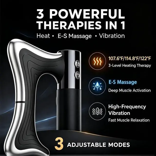 Alt view image 2 of 7 - Muscle Scraper Tool, Heated Fascia Massage Tool with Vibration & Heating, Electric Body Contouring Device, 3 Modes LED Display, Rechargeable Wireless Gua Sha Massager for Full Body (Black)