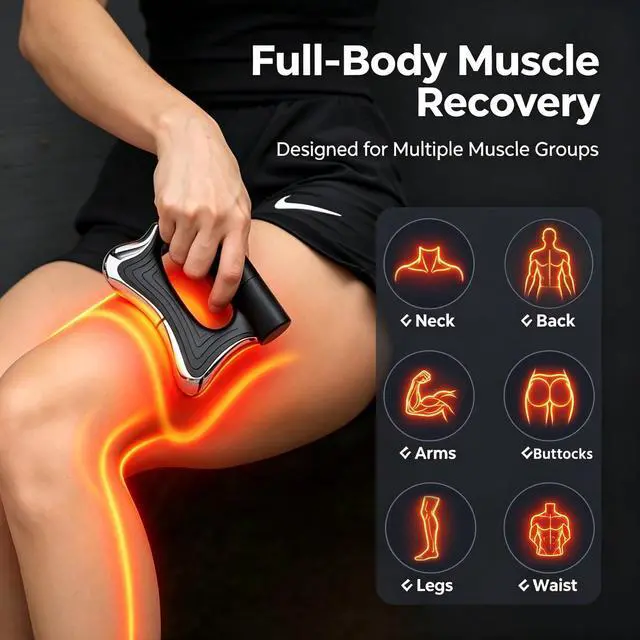 Alt view image 5 of 7 - Muscle Scraper Tool, Heated Fascia Massage Tool with Vibration & Heating, Electric Body Contouring Device, 3 Modes LED Display, Rechargeable Wireless Gua Sha Massager for Full Body (Black)