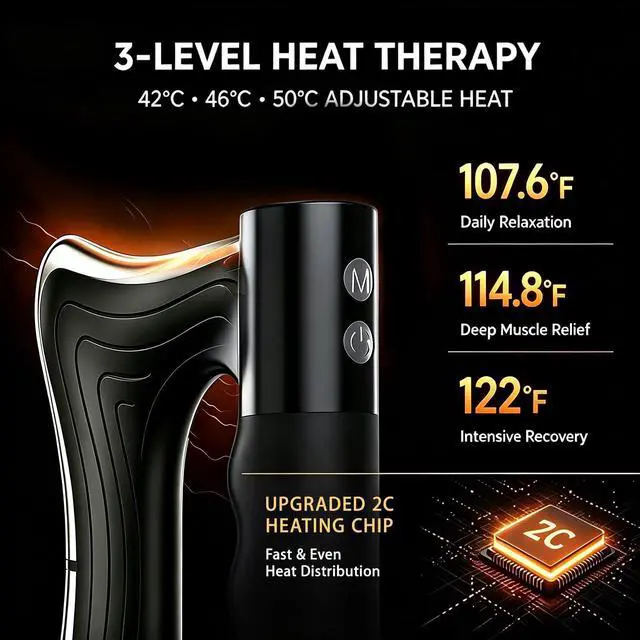 Alt view image 6 of 7 - Muscle Scraper Tool, Heated Fascia Massage Tool with Vibration & Heating, Electric Body Contouring Device, 3 Modes LED Display, Rechargeable Wireless Gua Sha Massager for Full Body (Black)