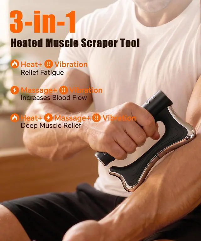 Alt view image 2 of 7 - Heated Muscle Scraper, 3-Speed Vibration Body Gua Sha Tool, Black
