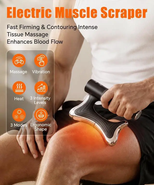 Alt view image 3 of 7 - Heated Muscle Scraper, 3-Speed Vibration Body Gua Sha Tool, Black
