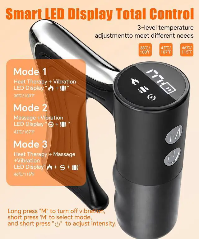 Alt view image 5 of 7 - Heated Muscle Scraper, 3-Speed Vibration Body Gua Sha Tool, Black
