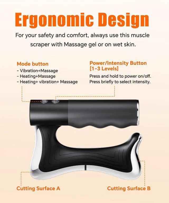 Alt view image 6 of 7 - Heated Muscle Scraper, 3-Speed Vibration Body Gua Sha Tool, Black