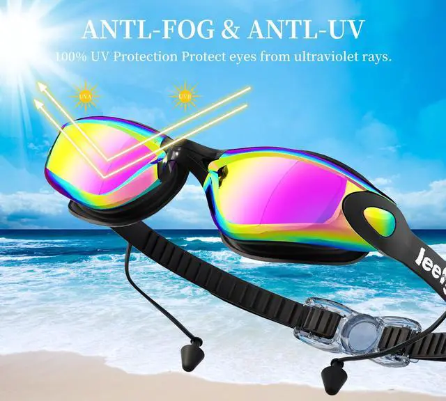 Alt view image 2 of 6 - Swim Goggles+Swim Cap, No Leak Anti-Fog & UVSwimming Goggles Full Protection Adult Men Women Youth6 in 1