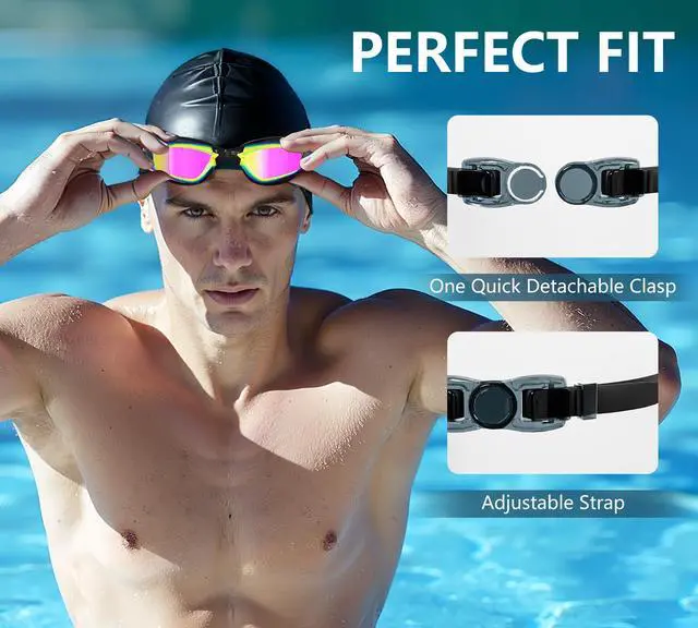 Alt view image 6 of 6 - Swim Goggles+Swim Cap, No Leak Anti-Fog & UVSwimming Goggles Full Protection Adult Men Women Youth6 in 1