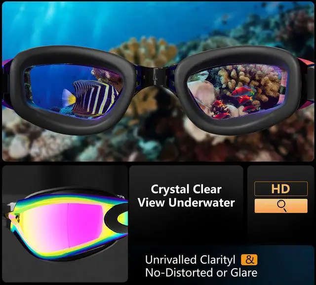 Alt view image 5 of 6 - Swim Goggles+Swim Cap, No Leak Anti-Fog & UVSwimming Goggles Full Protection Adult Men Women Youth6 in 1