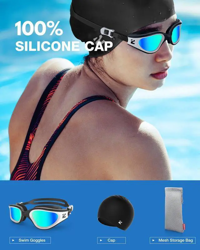 Alt view image 2 of 7 - Swim Goggles Adult, G1 Air Unisex No Leak Anti-Fog with Swim Cap