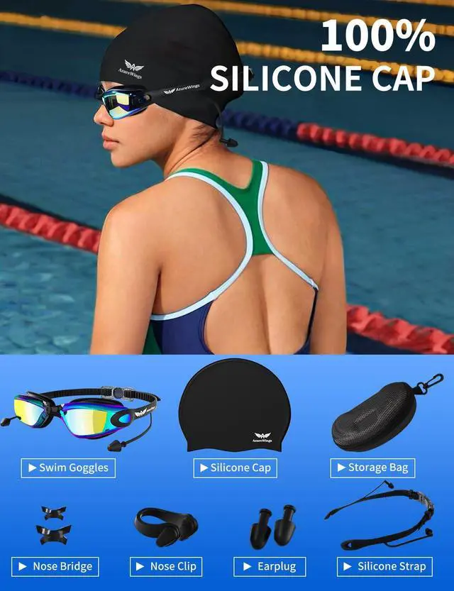 Alt view image 3 of 7 - 7 in 1 Swim Goggles and Cap for Men Women, Anti-Fog UV Protection, No Leak