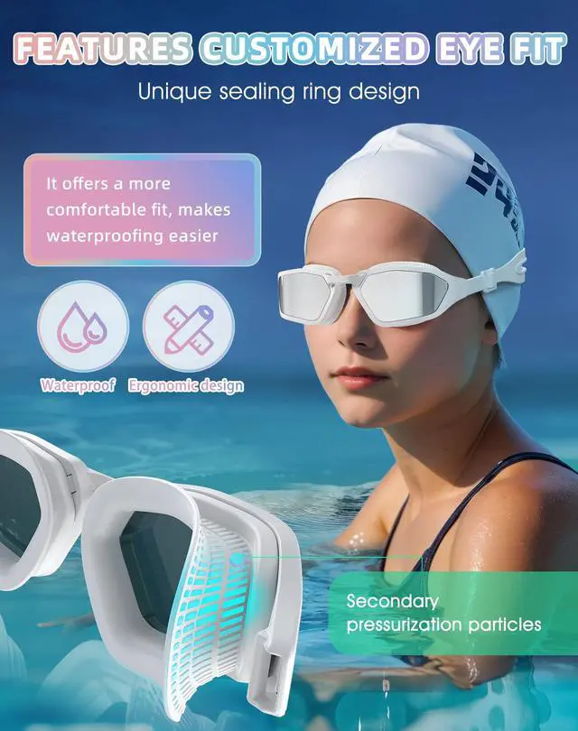 Alt view image 3 of 5 - Swim Goggles Adult Anti Fog&UV No Leak Wide View Swimming Goggles