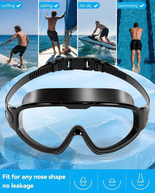 Alt view image 7 of 7 - New Adult Wide View Swim Goggles, Anti-Fog/UV No Leak Swimming Goggles with Ear Plugs for Men & Women