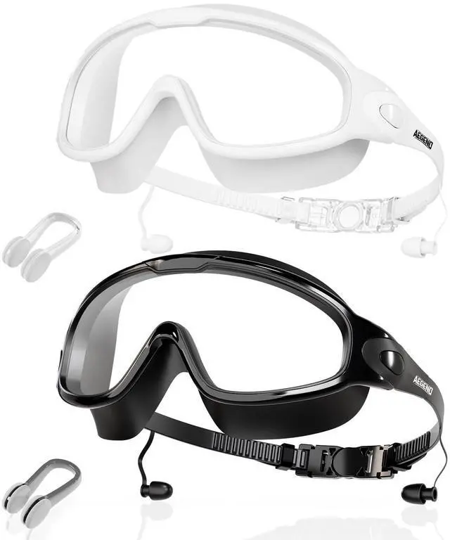 Main image of New Adult Wide View Swim Goggles, Anti-Fog/UV No Leak Swimming Goggles with Ear Plugs for Men & Women