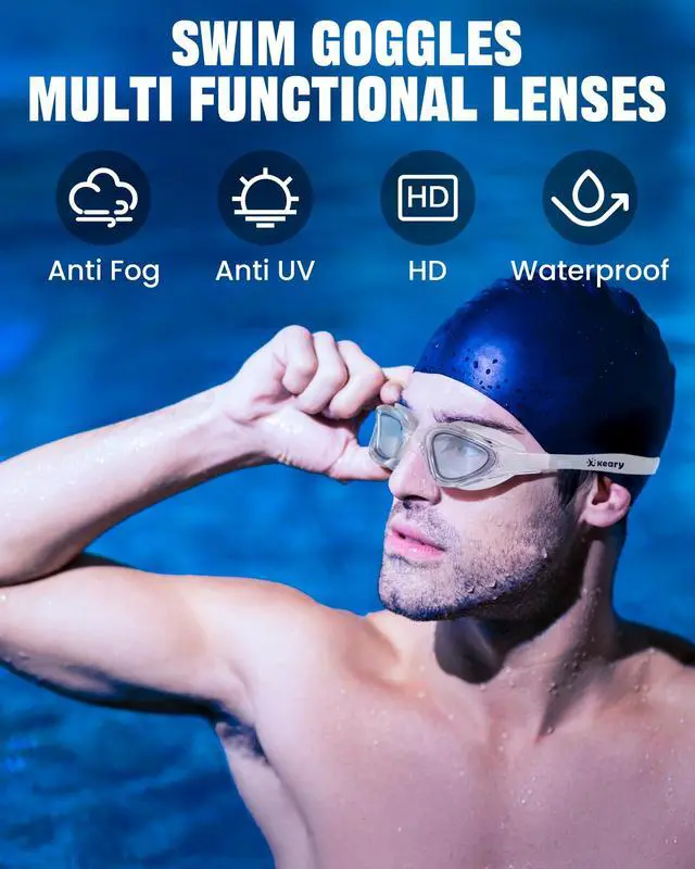 Alt view image 2 of 7 - Goggles Swimming Adult Swim Goggles for Men Women Swimming Youth Adults Anti-Fog Goggle Pool Open Water Glasses with Clip for Swim Waterproof UV Protection Clear Vision with Case, Grey