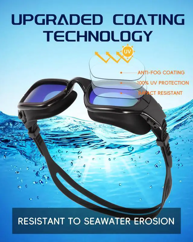 Alt view image 2 of 7 - Swim Goggles, Goggles Adult with Swim Cap, Nose Clip & Ear Plugs, UV Protection Anti-Fog Lens and Case, for Adult (Blue & Black)