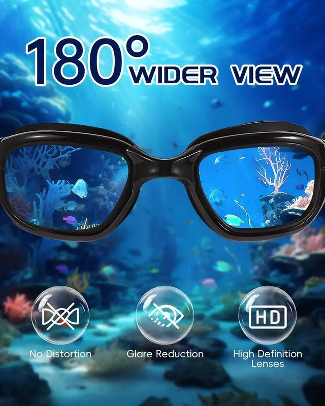Alt view image 3 of 7 - Swim Goggles, Goggles Adult with Swim Cap, Nose Clip & Ear Plugs, UV Protection Anti-Fog Lens and Case, for Adult (Blue & Black)