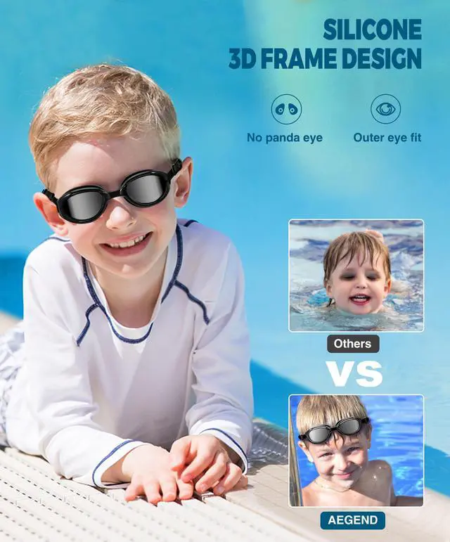 Alt view image 4 of 7 - Kids Swim Goggles, Polarized Swimming Goggles for Age 6-11 Boys, Girls, Anti-Fog Anti-Uv Waterproof Clear Vision Water Pool Goggles
