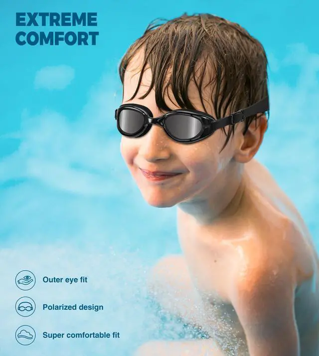 Alt view image 7 of 7 - Kids Swim Goggles, Polarized Swimming Goggles for Age 6-11 Boys, Girls, Anti-Fog Anti-Uv Waterproof Clear Vision Water Pool Goggles