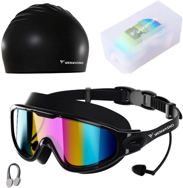 Main image of Adult Swimming Goggles Set with Swim Goggles, Swimming Cap, Nose Clip, Earplugs, and Storage Case; Suitable for Men and Women