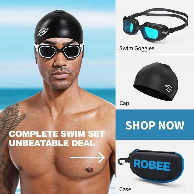 Alt view image 5 of 7 - Swim Goggles Silicone Swimming Cap and Carrying Case, Anti fog Pool Goggles for Adult Men Women Youth
