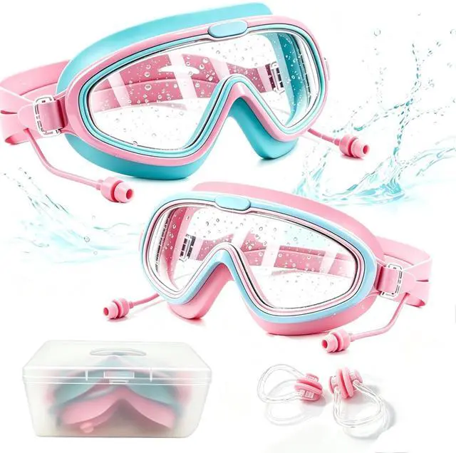 Main image of Kids Swim Goggles 2 Pack, Large Frame Wide View Anti Fog Swimming Goggles for Boys and Girls 3-16 with No Leak & UV Protection, Youth Pool Beach Goggles Essentials