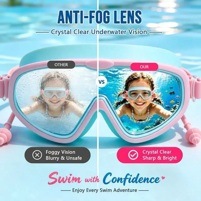 Alt view image 4 of 7 - Kids Swim Goggles 2 Pack, Large Frame Wide View Anti Fog Swimming Goggles for Boys and Girls 3-16 with No Leak & UV Protection, Youth Pool Beach Goggles Essentials
