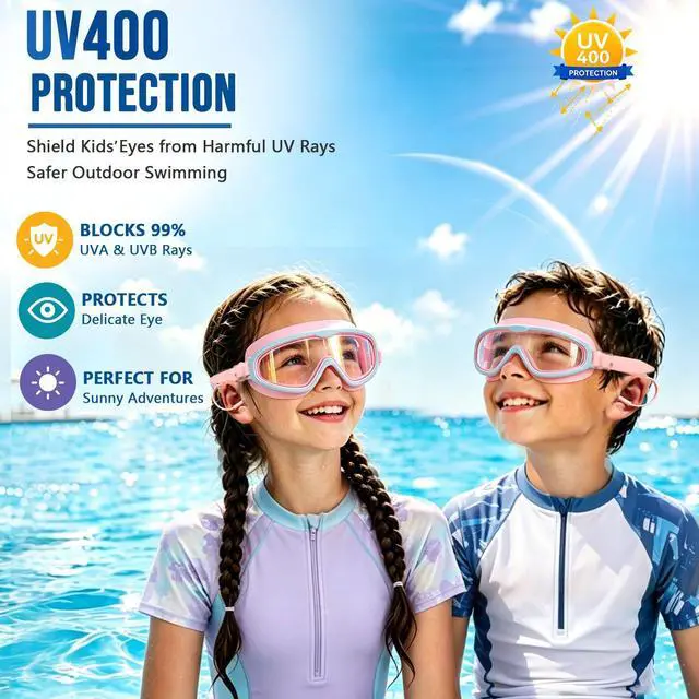 Alt view image 5 of 7 - Kids Swim Goggles 2 Pack, Large Frame Wide View Anti Fog Swimming Goggles for Boys and Girls 3-16 with No Leak & UV Protection, Youth Pool Beach Goggles Essentials