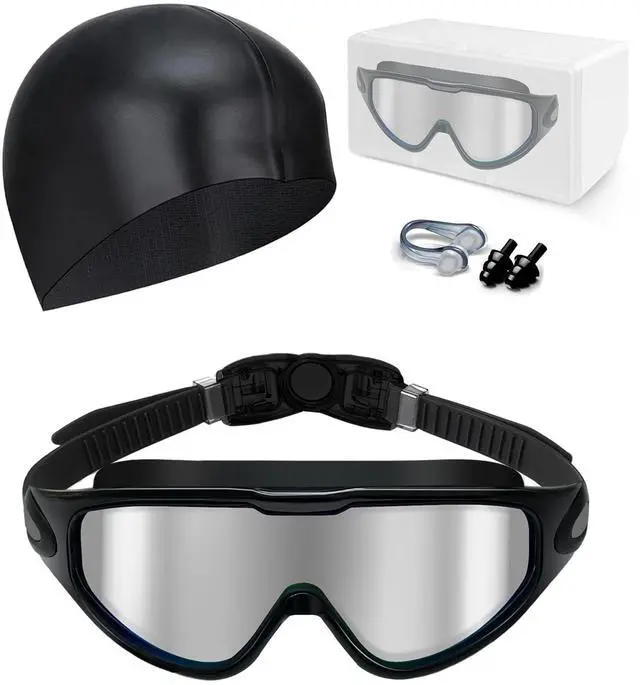 Main image of Swim Goggles, Anti Fog Anti UV, Wide View and No Leaking Swimming Goggles & Swim Cap for Men Women Adult Youth