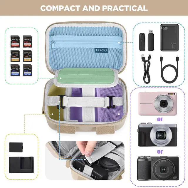 Alt view image 2 of 7 - Digital Camera Case, Protective & Lightweight Camera Case with 3 Carrying Ways, Waterproof & Shockproof Small Camera Bag for PowerShot/Sony DSCW800/DSCW830 - Beige