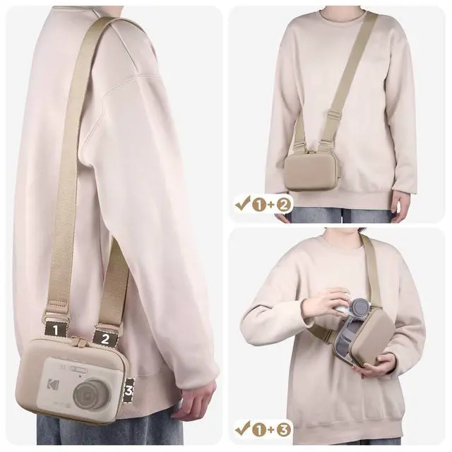 Alt view image 5 of 7 - Digital Camera Case, Protective & Lightweight Camera Case with 3 Carrying Ways, Waterproof & Shockproof Small Camera Bag for PowerShot/Sony DSCW800/DSCW830 - Beige