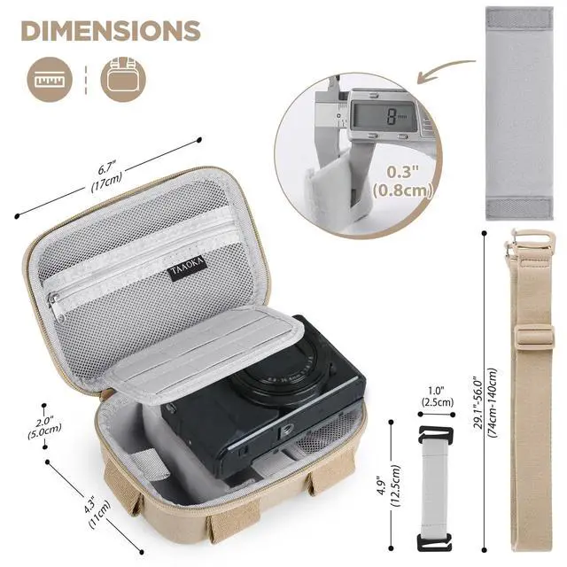 Alt view image 6 of 7 - Digital Camera Case, Protective & Lightweight Camera Case with 3 Carrying Ways, Waterproof & Shockproof Small Camera Bag for PowerShot/Sony DSCW800/DSCW830 - Beige