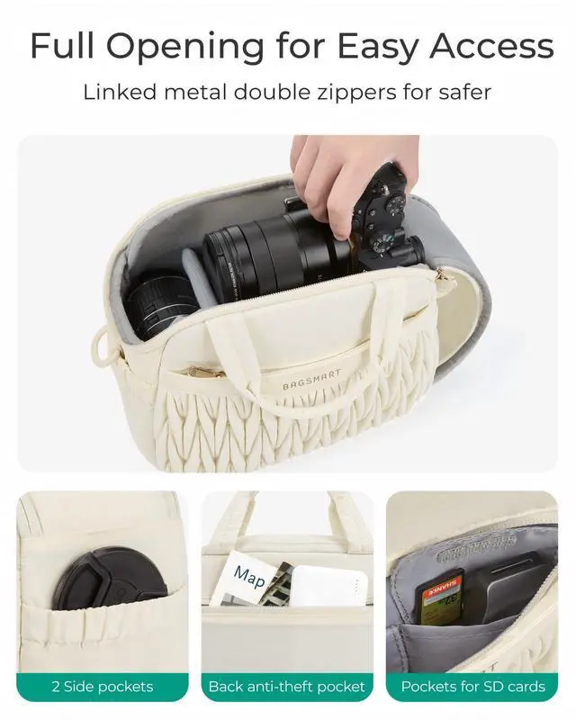 Alt view image 4 of 7 - Camera Sling Bag, Portable Small Camera Bags for Photographers with Tripod Holder, Waterproof DSLR/SLR/Cute Camera Case for Women with Rain Cover, Compatible with Sony Canon Nikon, Camel