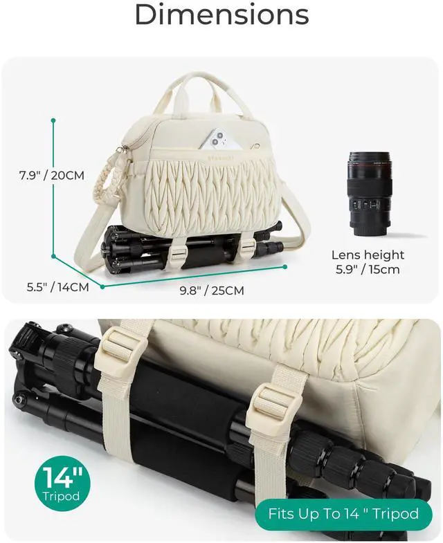 Alt view image 6 of 7 - Camera Sling Bag, Portable Small Camera Bags for Photographers with Tripod Holder, Waterproof DSLR/SLR/Cute Camera Case for Women with Rain Cover, Compatible with Sony Canon Nikon, Camel