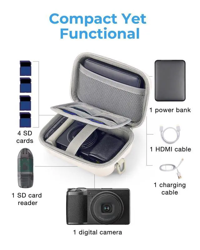 Alt view image 4 of 7 - Digital Camera Case, Small Camera Bag with 2 Carrying Ways, Beige