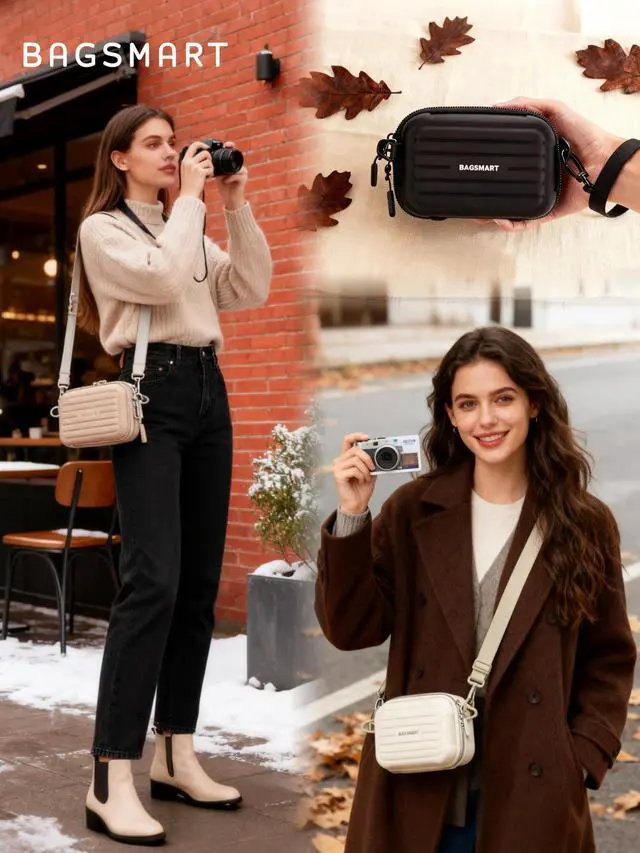 Alt view image 2 of 7 - Digital Camera Case, Small Camera Bag with 2 Carrying Ways, Beige