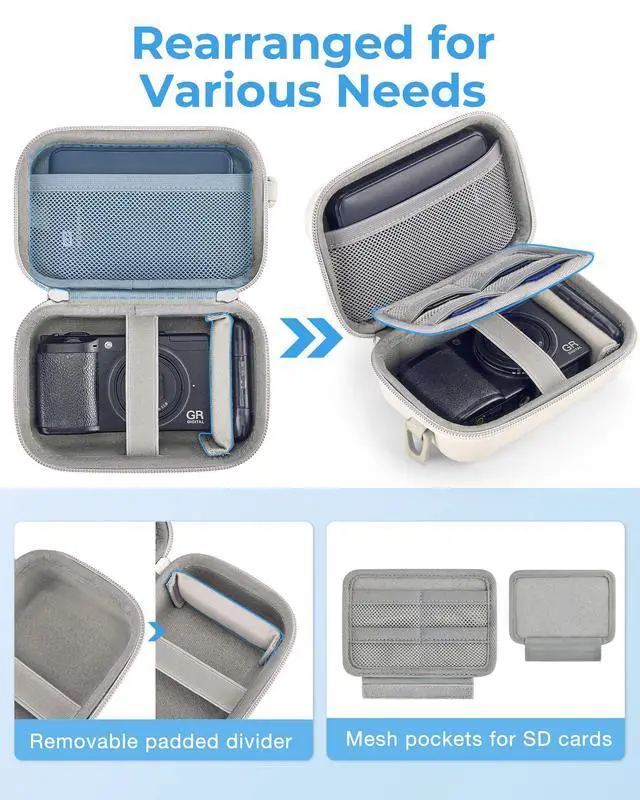 Alt view image 7 of 7 - Digital Camera Case, Small Camera Bag with 2 Carrying Ways, Beige