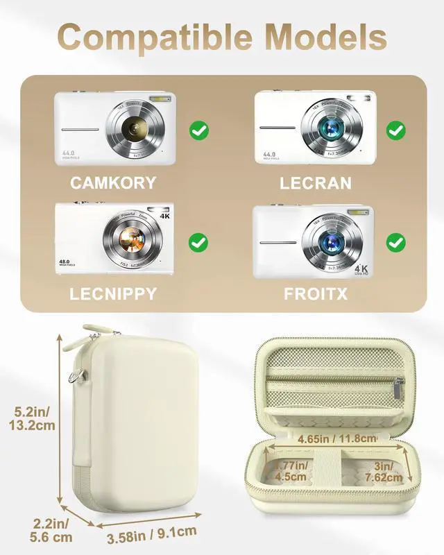 Alt view image 2 of 7 - Digital Camera Case for KODAK Pixpro, Compact Travel Bag -Cream | Vlogging Camera for CAMKORY/Lecran/Lecnippy/Froitx/aycy/FJFJOPK/KODAK PIXPRO FZ55/FZ45 4K, Mesh Pocket for Batteries, SD Card