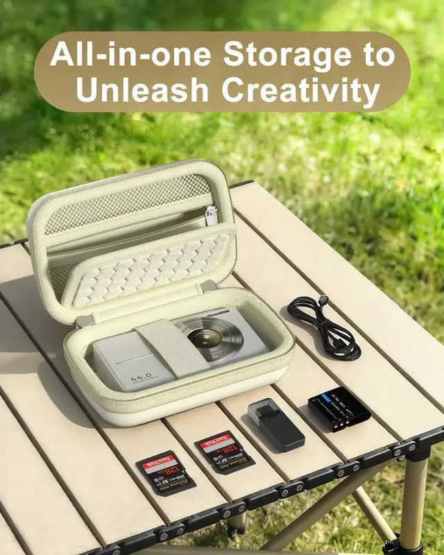 Alt view image 5 of 7 - Digital Camera Case for KODAK Pixpro, Compact Travel Bag -Cream | Vlogging Camera for CAMKORY/Lecran/Lecnippy/Froitx/aycy/FJFJOPK/KODAK PIXPRO FZ55/FZ45 4K, Mesh Pocket for Batteries, SD Card